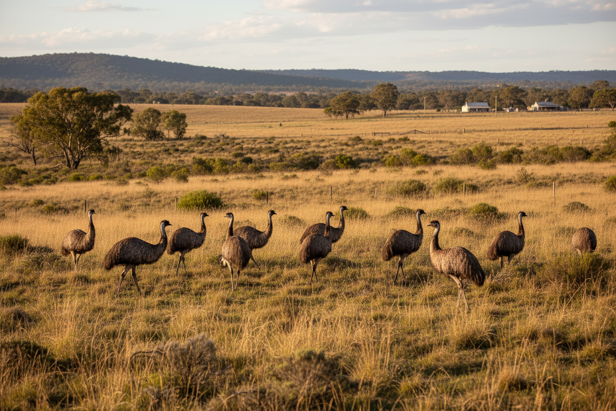 Emus in South Australian Farm