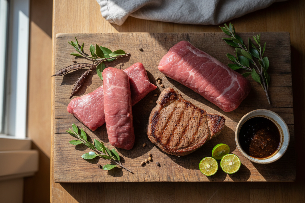 Kangaroo meat on cutting board