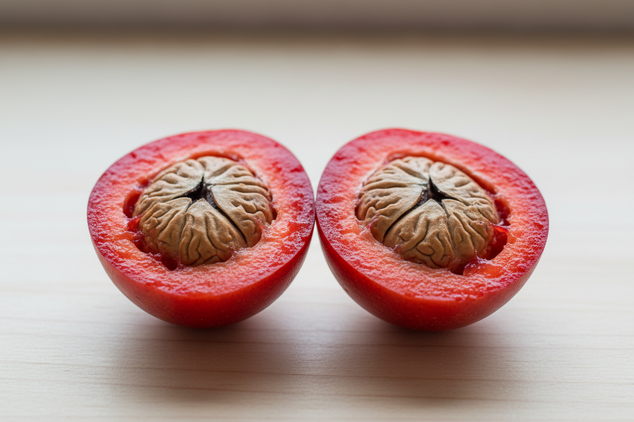 Red Quandong Cut in Halves